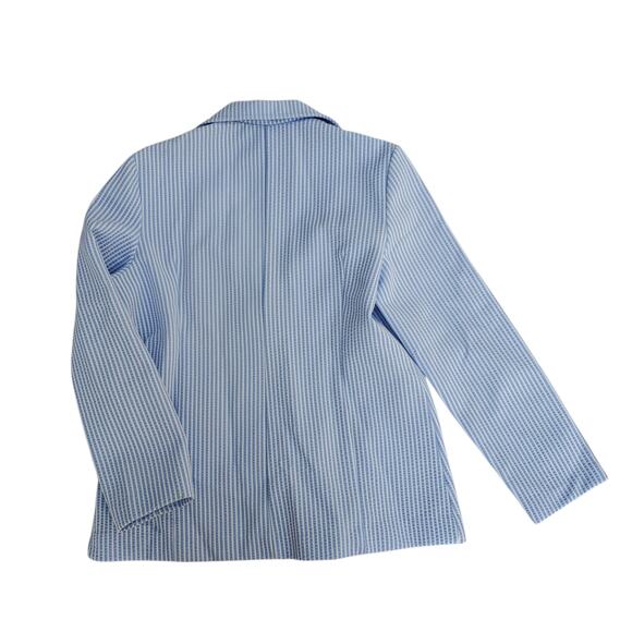 Vintage Bay Harbour Seersucker Blazer Jacket Blue White Stripe Unlined Size 16 - Picture 6 of 9